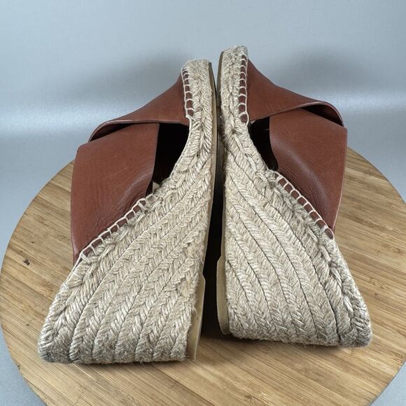Vince Surya Brown Leather Wedge Espadrille Sandals Womens 9.5 - Picture 6 of 8